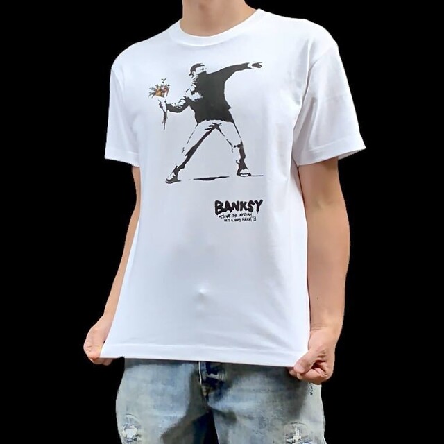 新品 BANKSY バンクシー 花束 パレスチナ グラフィティ Tシャツ