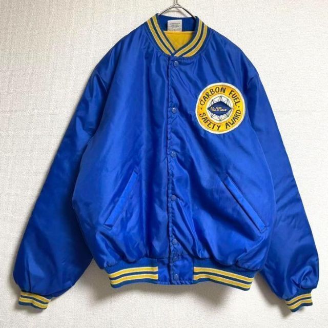 【激レア】◎90s◎USA製◎スタジャン◎青×黄◎ビッグワッペン◎刺繍◎太アーム
