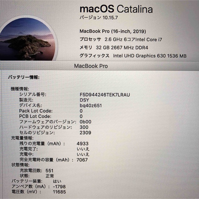 MacBook Pro 16inch 2019 32GBメモリ i7