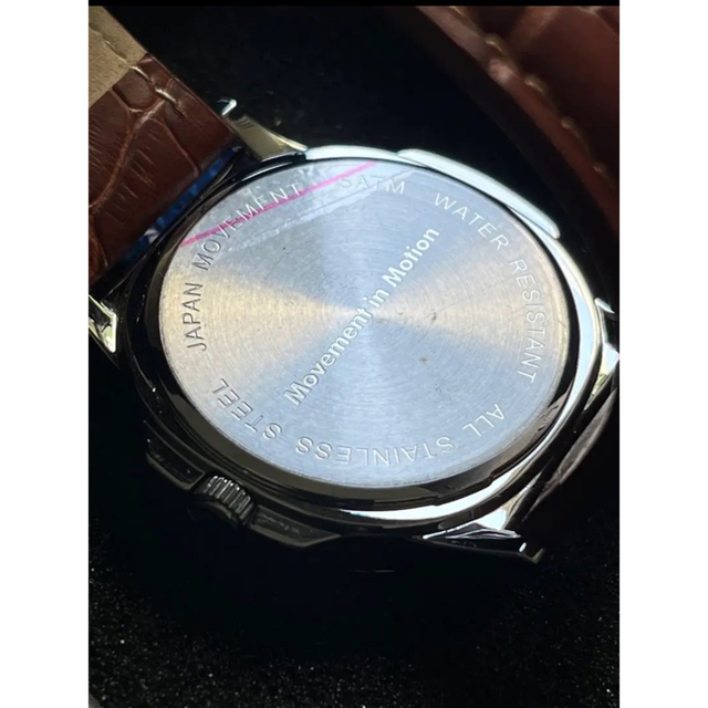 (F) ムーブメントインモーション メンズ　腕時計　ブルー　革ベルト　かっこいい