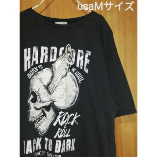 ザラ(ZARA)のZARA　usaMサイズ　エイジング加工ロックTシャツ　ブラック(Tシャツ/カットソー(半袖/袖なし))