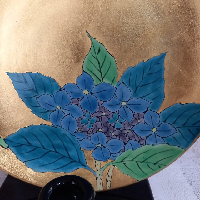 琥山窯　紫陽花　金箔皿　飾り皿