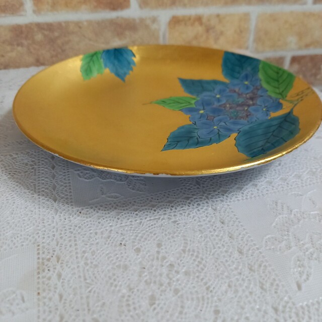 琥山窯　紫陽花　金箔皿　飾り皿