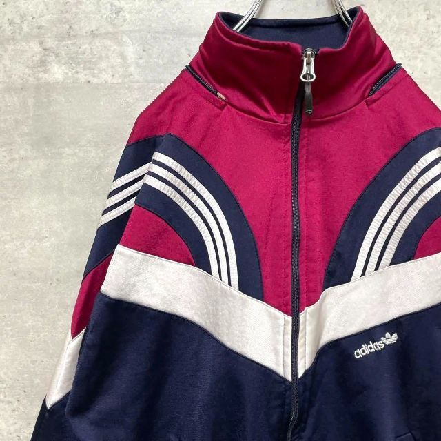 90s adidas トラックジャケット 3本ライン 赤紫 ネイビー 白