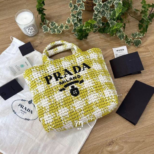 PRADA - 新品新作 PRADA プラダ ストライプラフィアスモールトート