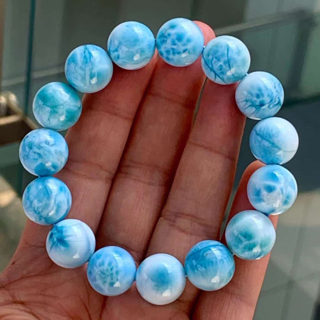 14mm-61g 天然無処理 ラリマー ブレスレット-