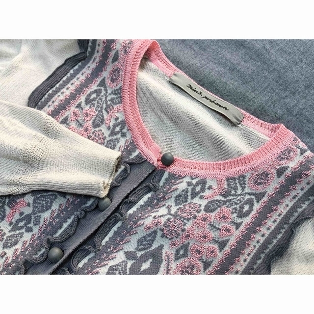 美品 ミナペルホネン mina piha ジャガード コットン カーディガン-
