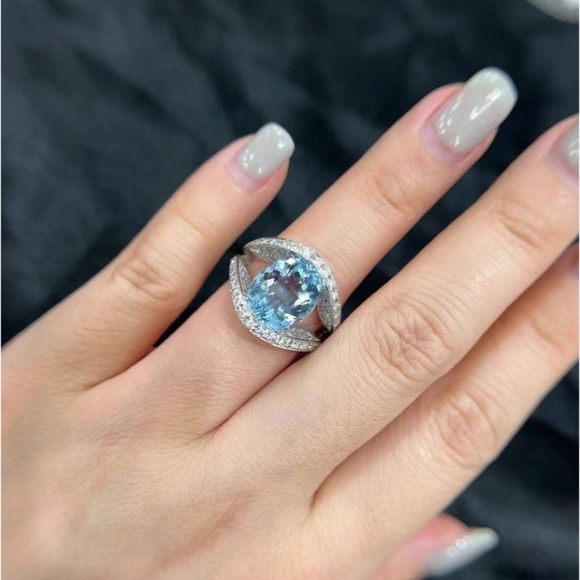 おすすめ】 ダイヤ 天然アクアマリン ¥ k18 リング4.33ct リング(指輪