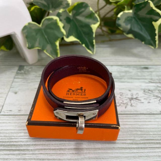 HERMES エルメス ケリー ドゥブルトゥール □F刻印 ブレスレット 紫-