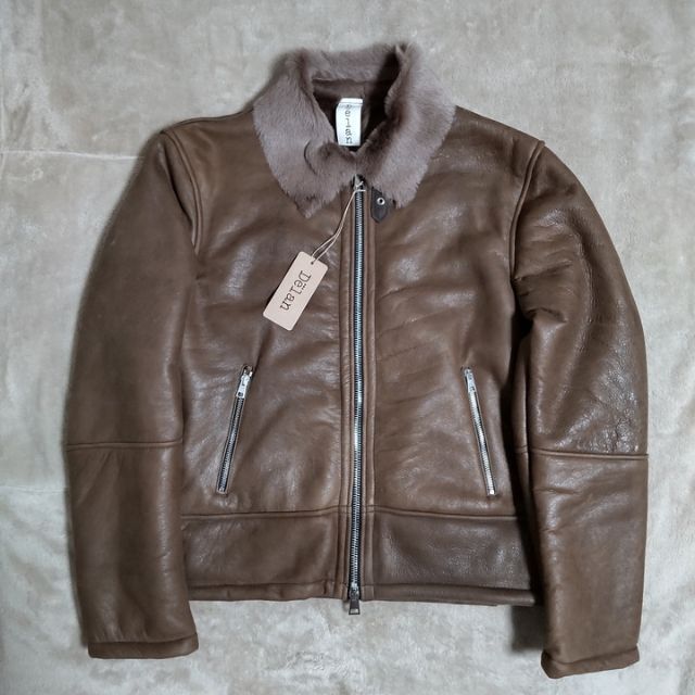 新品 訳あり Delan サイズ54 ブラウン デラン ムートンブルゾン ファー