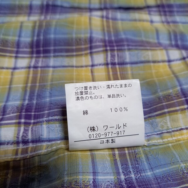 TAKEO KIKUCHI(タケオキクチ)のTAKEO KIKUCHI綿ウエスタンシャツ半袖黄、紫織柄チェック4新品同様 メンズのトップス(シャツ)の商品写真