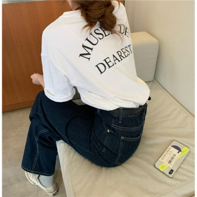 【新品未使用】 Tシャツ レディース XL バックTシャツ 英字 韓国 レディースのトップス(Tシャツ(半袖/袖なし))の商品写真