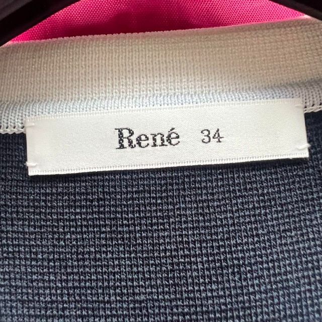 René - 【美品】Rene サマーニットワンピース 白襟 パール ネイビー 34