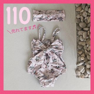 ★SALE★女の子 可愛い花柄水着 ライトベージュ110 ヘアバンド付き(水着)