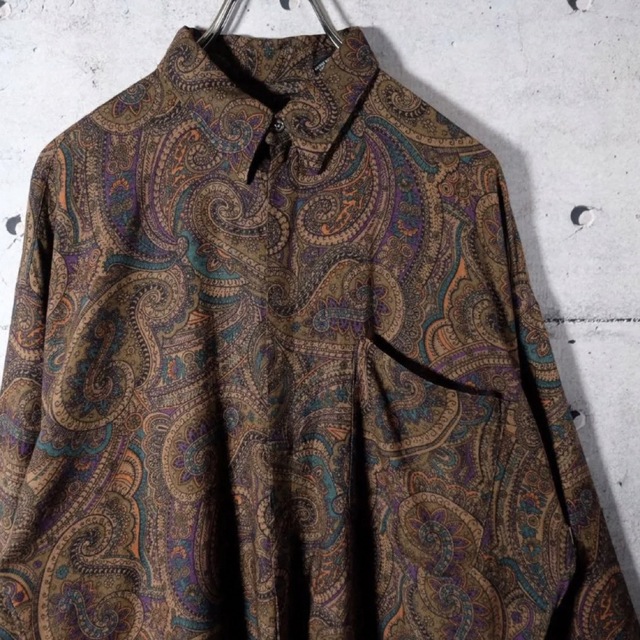 古着 1点物 とろみ 総柄シャツ ペイズリー バブル奇抜 長袖 茶色 ブラウン | フリマアプリ ラクマ