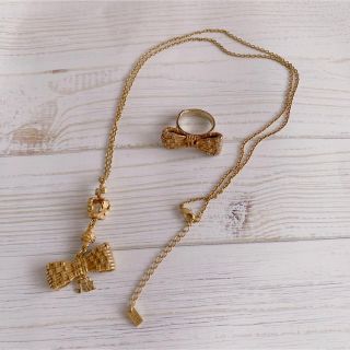 ジェーンマープル(JaneMarple)の【セット売】JaneMarple♡クラウンリボンのネックレス＆リングセット(ネックレス)