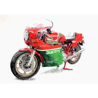 ドゥカティ(Ducati)のドゥカティ マイクヘイルウッドレプリカ 水彩画 バイク イラスト インテリア(その他)