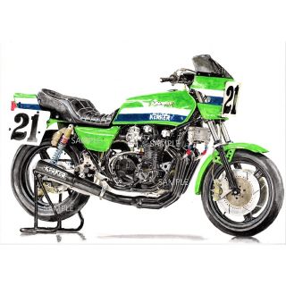 カワサキ(カワサキ)のカワサキ KZ1000S1 エディローソン 水彩画 バイク イラスト インテリア(その他)