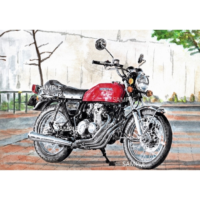 ホンダ(ホンダ)のホンダ CB400FOUR ヨンフォア 水彩画 バイク イラスト インテリア 自動車/バイクのバイク(その他)の商品写真