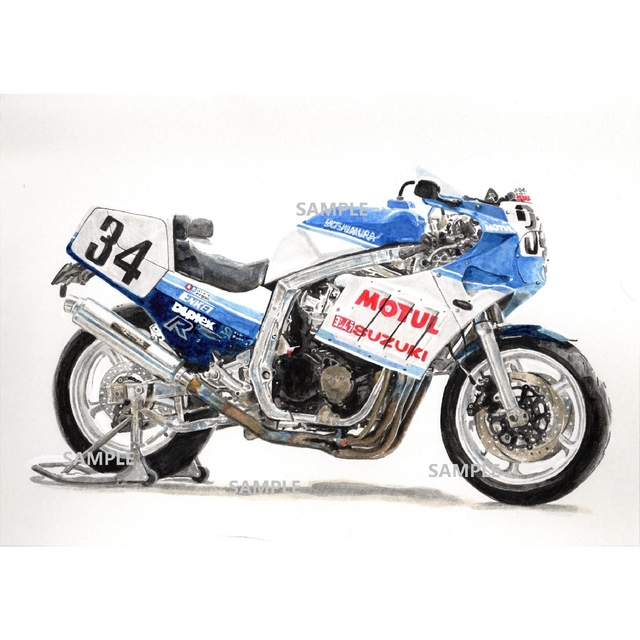 スズキ GSXR750R デイトナ ケビンシュワンツ 水彩画 バイク イラスト | フリマアプリ ラクマ