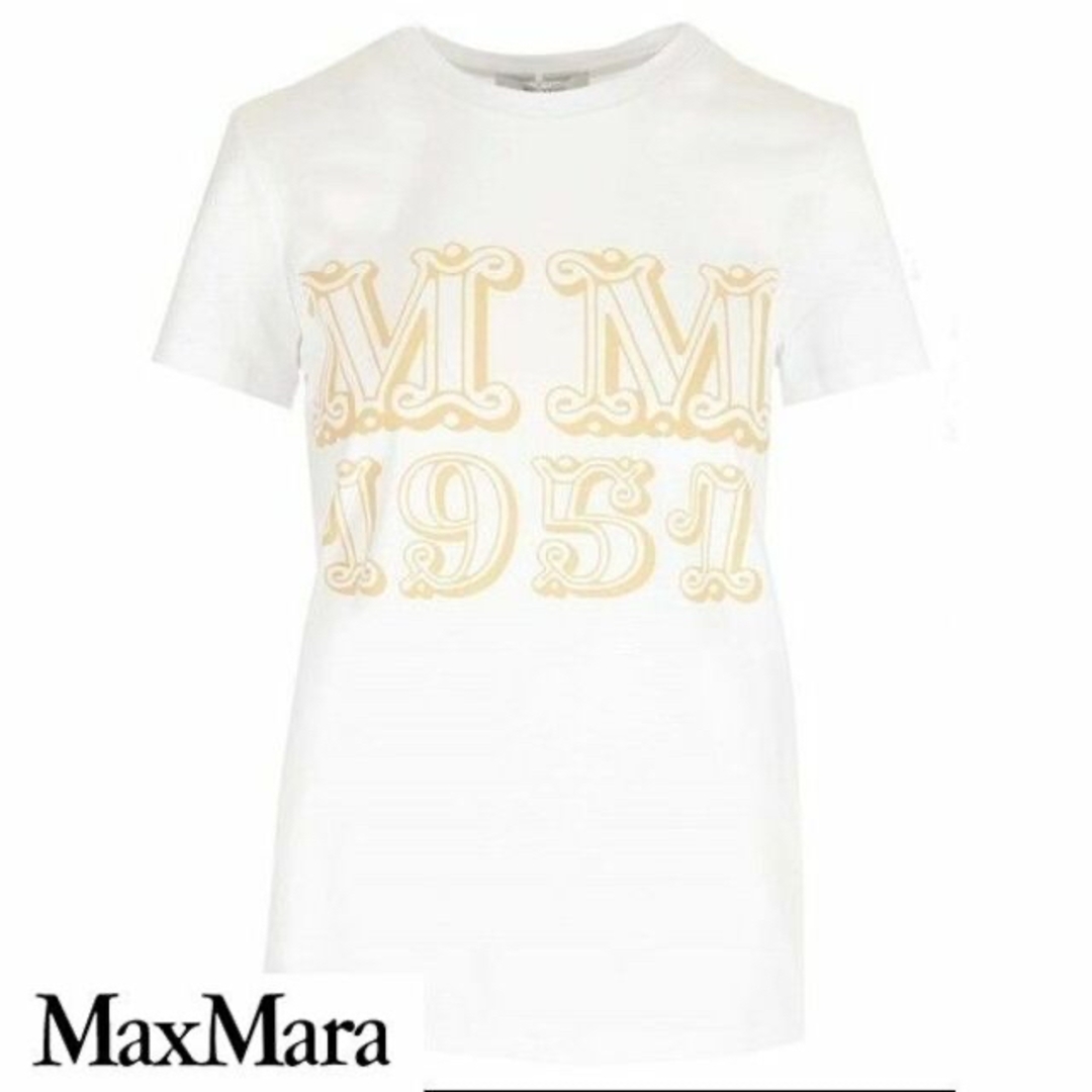 Max Mara(マックスマーラ)の【60%オフ新品XS】Max Mara 2023年ロゴ入りTシャツ（白）送料込み レディースのトップス(Tシャツ(半袖/袖なし))の商品写真