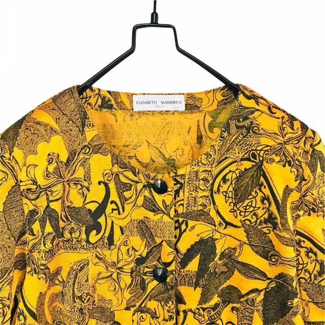 黄×黒 半袖 ノーカラージャケット 昭和レトロ vintage 一点物 3