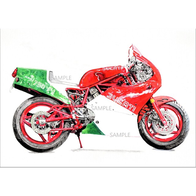 Ducati(ドゥカティ)のドゥカティ 750F1 水彩画 バイク イラスト インテリア 自動車/バイクのバイク(その他)の商品写真