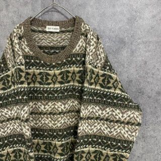 メール便対応！ 90S vintage 総柄ニット メンズLL アクリ 個性派 B3