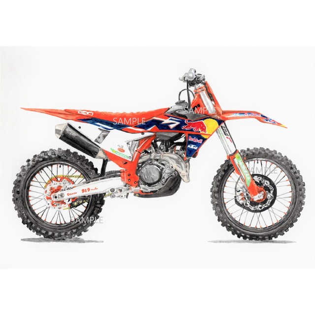 Red Bull(レッドブル)のレッドブル KTM MX459 水彩画 バイク イラスト インテリア 自動車/バイクのバイク(モトクロス用品)の商品写真