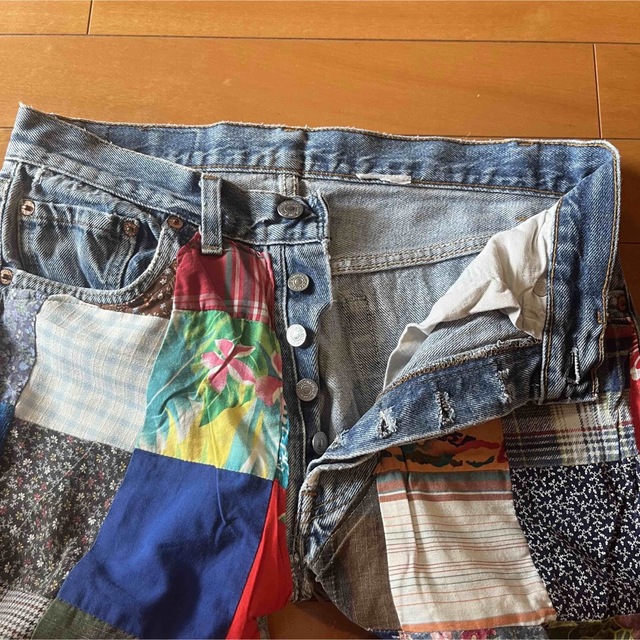 古着 LEVI´Sリーバイス リメイク パッチワーク ベルボトム ジーンズ-