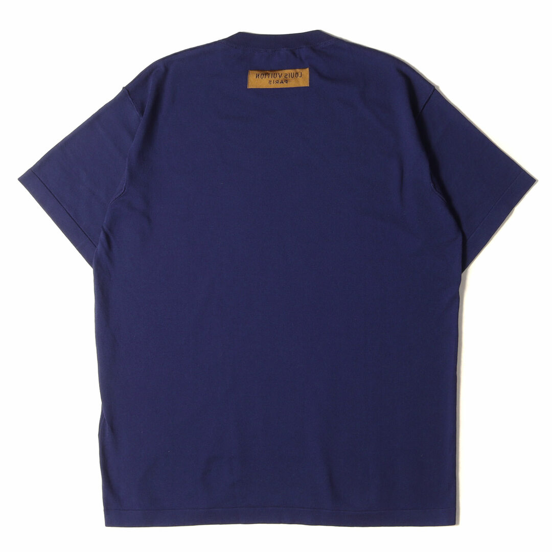 LOUIS VUITTON ルイヴィトン ニット サイズ:M ロゴ デザイン コットン 半袖 ニット RM222M JS5 HNN20W 22AW  トップス クルーネック Tシャツ ネイビー 紺 イタリア製 ブランド トップス 【メンズ】【中古】【美品】