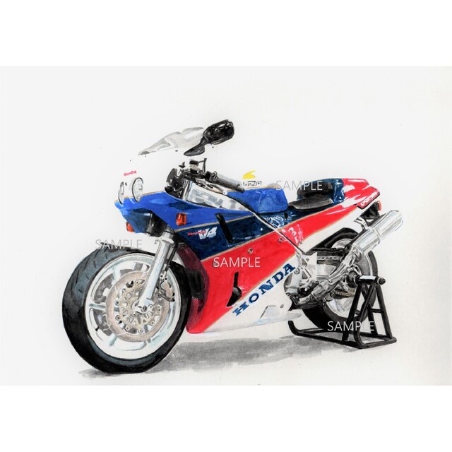 ホンダ(ホンダ)のホンダ VFR750R RC30 水彩画 バイク イラスト インテリア 自動車/バイクのバイク(その他)の商品写真