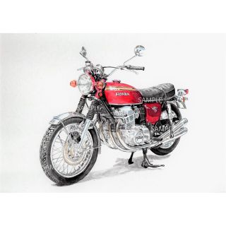 ホンダ(ホンダ)のホンダ CB750FOUR ナナハン 赤 水彩画 バイク イラスト インテリア(その他)