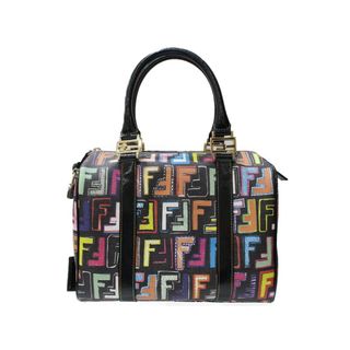 FENDI　フェンディ　ミニボストンバッグ　8BL068　ズッカマルチカラー　ハンドバッグ　PVC　ブラック×マルチ　レディース　ギフト　プレゼント包装可【中古】松前R56号店(ハンドバッグ)