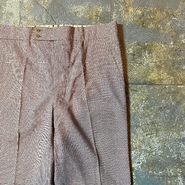 60s70s unknown フレアパンツ 35W ピンク×ブラック チェック メンズのパンツ(スラックス)の商品写真