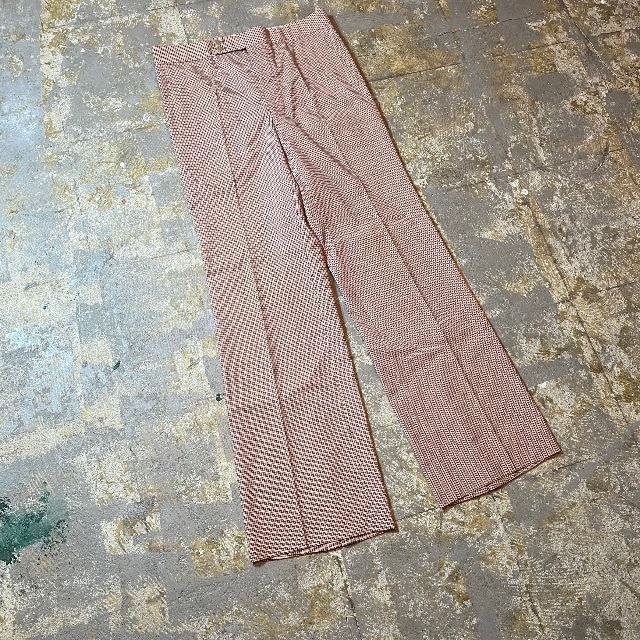 60s70s unknown フレアパンツ 35W ピンク×ブラック チェック メンズのパンツ(スラックス)の商品写真