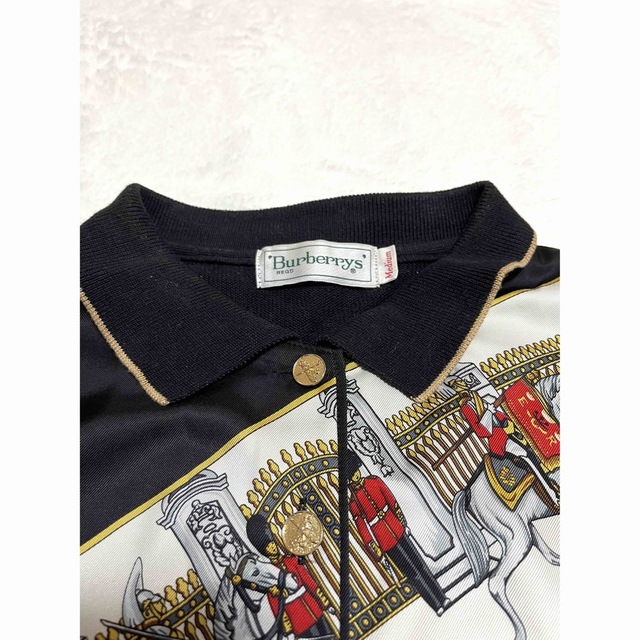 激レア Burberry バーバリー 総柄 切替 金ボタン トップス Mサイズ