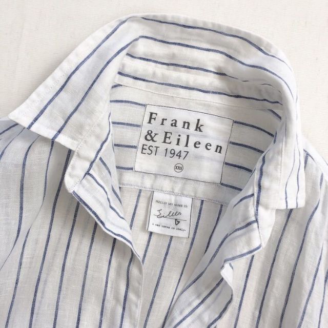 フランク&アイリーン　リネン麻ブルーストライプシャツ　アメリカ製　男女兼用