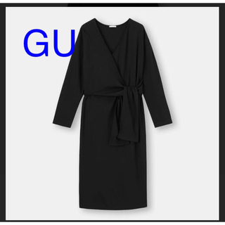 ジーユー(GU)のGU フロントリボンドレス　長袖　ブラック　S(ロングワンピース/マキシワンピース)