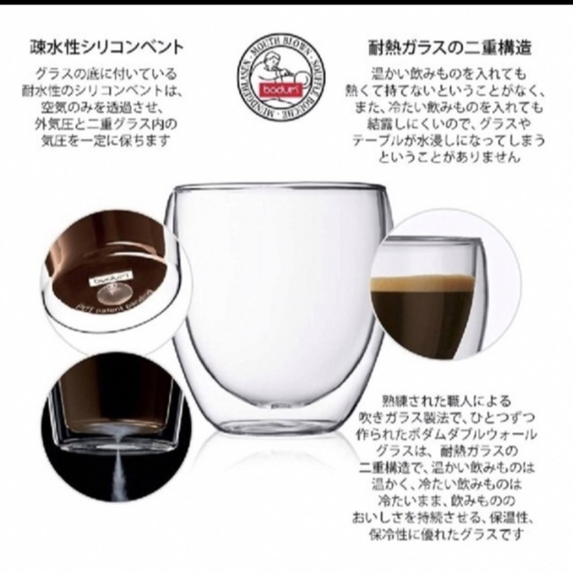 bodum(ボダム)の【新品】BODUM PAVINA ダブルウォール グラス 250ml 2個セット インテリア/住まい/日用品のキッチン/食器(グラス/カップ)の商品写真