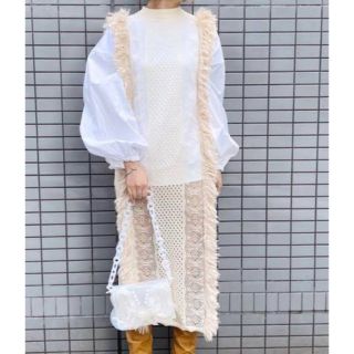 ハイク(HYKE)のMixed Fringe Maxi Dress leinwand(ロングワンピース/マキシワンピース)