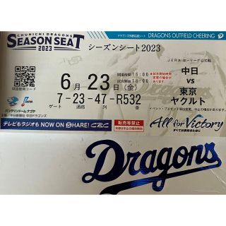 チュウニチドラゴンズ(中日ドラゴンズ)の送料込6月23日(金)中日対ヤクルト戦バンテリンドーム　ドラゴンズ外野応援席ペア(野球)