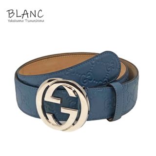 グッチ(Gucci)のグッチ インターロッキングG ベルト 85サイズ グッチシマ 411924 ブルー GUCCI 横浜BLANC(ベルト)