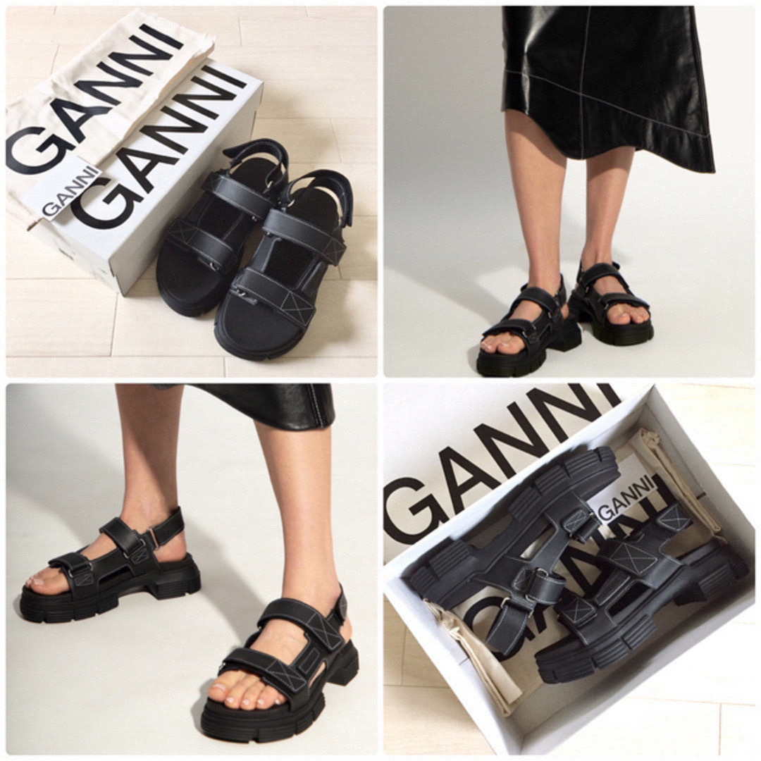 新品 GANNI 厚底ラバーサンダル ベルクロストラップ