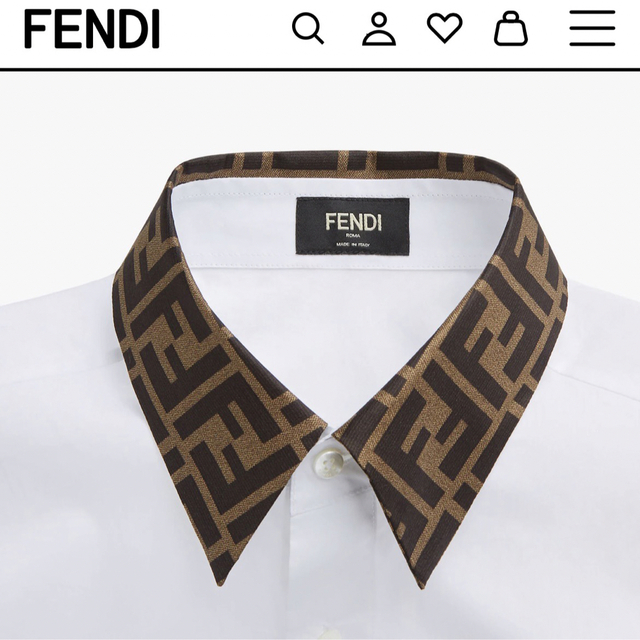 ≪超目玉☆12月≫ FENDI シルク ズッカ柄 長袖 ホワイトコットンシャツ