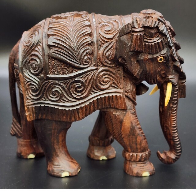 アンティーク 木彫りの象 ゾウ - 置物