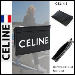 セリーヌ(celine)のセリーヌ 小銭入れ付き　カードケース　ロゴ　黒(名刺入れ/定期入れ)