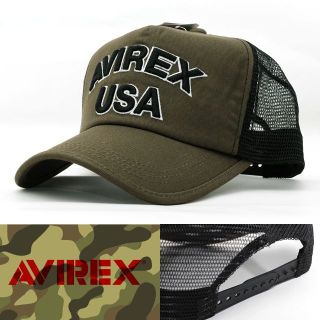 アヴィレックス(AVIREX)のメッシュキャップ 帽子 AVIREX USA カーキ 14407200-35(キャップ)