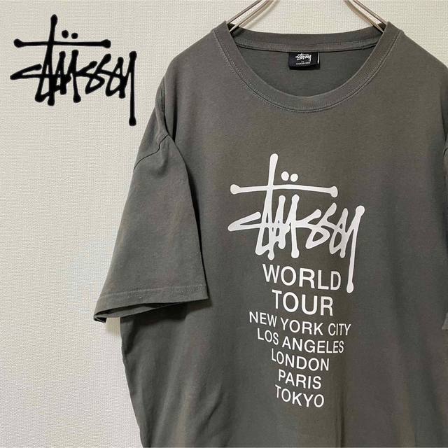 STUSSY(ステューシー)の海外古着！Stussy オーバーサイズワールドツアーTダークグレー(XL) メンズのトップス(Tシャツ/カットソー(半袖/袖なし))の商品写真