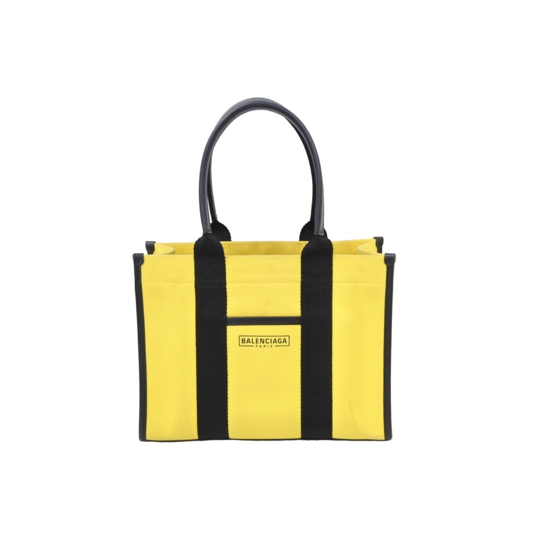 BALENCIAGA バレンシアガ トートバッグ ショルダーバッグ ハードウェア キャンバス イエロー ブラック シルバー金具 美品 中古49716